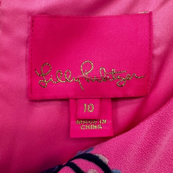 Lilly Pulitzer Donna Romper Womens Havana Pink Scalloped Shell Embroidery Sz 10 - Picture 5 of 11